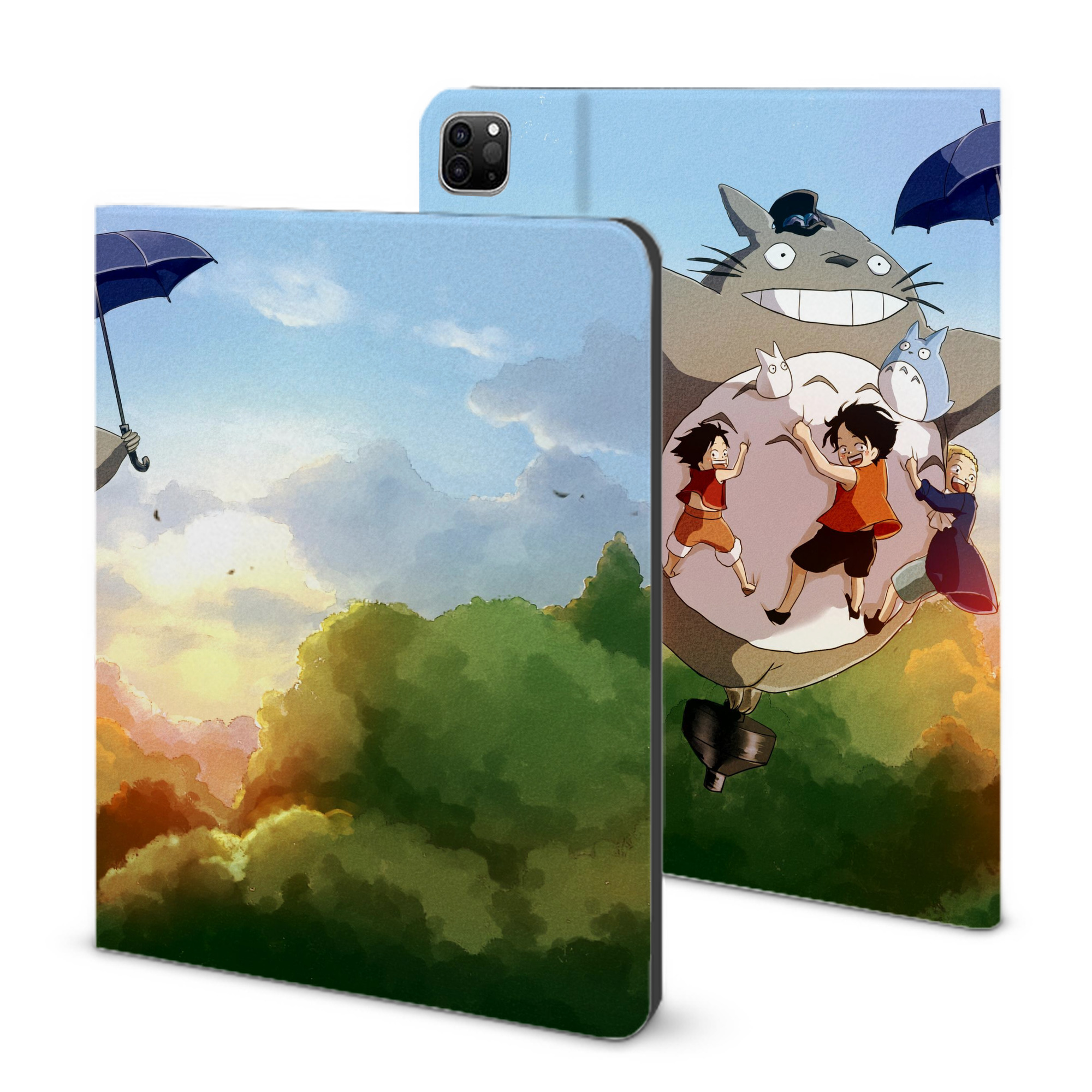 （画像用） となりのトトロ 草壁メイ 草壁サツキ My Neighbor Totoro Satsuki Kusakabe Mei Kusakabe IPad ケース ブック型 PUレザー TPU 耐衝撃 軽量 薄型 ペン収納なし 全面保護 IPad 各モデル対応